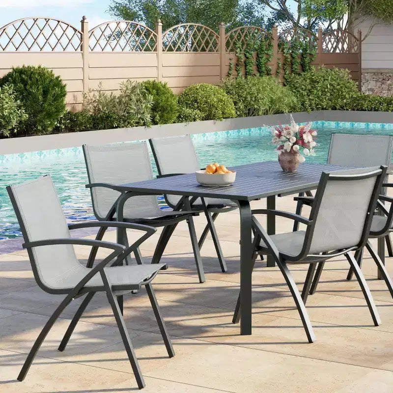 6PCS Modern Aluminum Outdoor Dining Chairs, Quick-Dry Textilene Fabric, All-Weather Rust-Resistant, Ergonomic Commercial-Grade Patio Seating