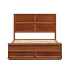 GDFStudio Nuru Modern Wooden Bed Frame with 3D Geometric Headboard and 4-Drawer Storage Bench