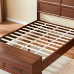 GDFStudio Nuru Modern Wooden Bed Frame with 3D Geometric Headboard and 4-Drawer Storage Bench