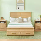 GDFStudio Nuru Modern Wooden Bed Frame with 3D Geometric Headboard and 4-Drawer Storage Bench