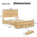 GDFStudio Nuru Modern Wooden Bed Frame with 3D Geometric Headboard and 4-Drawer Storage Bench