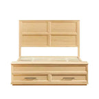 GDFStudio Nuru Modern Wooden Bed Frame with 3D Geometric Headboard and 4-Drawer Storage Bench