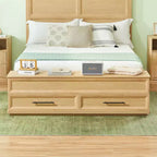 GDFStudio Nuru Modern Wooden Bed Frame with 3D Geometric Headboard and 4-Drawer Storage Bench