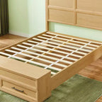 GDFStudio Nuru Modern Wooden Bed Frame with 3D Geometric Headboard and 4-Drawer Storage Bench