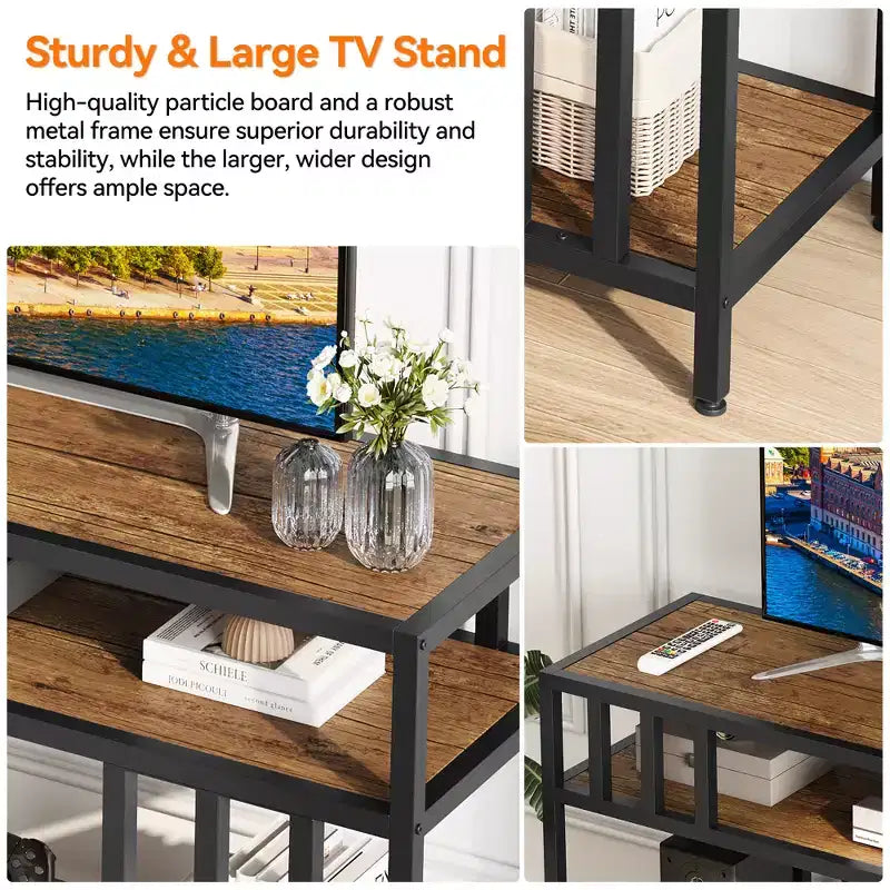 Meuble TV 165 cm pour téléviseurs jusqu'à 190 cm, meuble TV moderne avec 3 étagères de rangement ouvertes pour médias et décoration