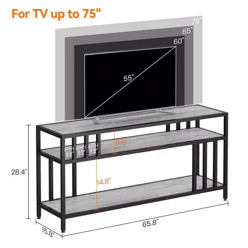 Meuble TV 165 cm pour téléviseurs jusqu'à 190 cm, meuble TV moderne avec 3 étagères de rangement ouvertes pour médias et décoration