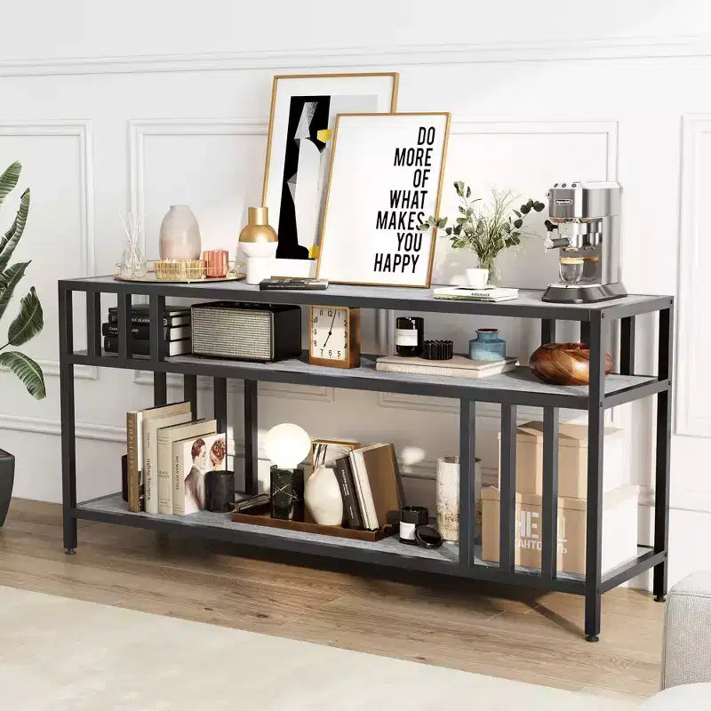 Meuble TV 165 cm pour téléviseurs jusqu'à 190 cm, meuble TV moderne avec 3 étagères de rangement ouvertes pour médias et décoration