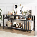 Meuble TV 165 cm pour téléviseurs jusqu'à 190 cm, meuble TV moderne avec 3 étagères de rangement ouvertes pour médias et décoration