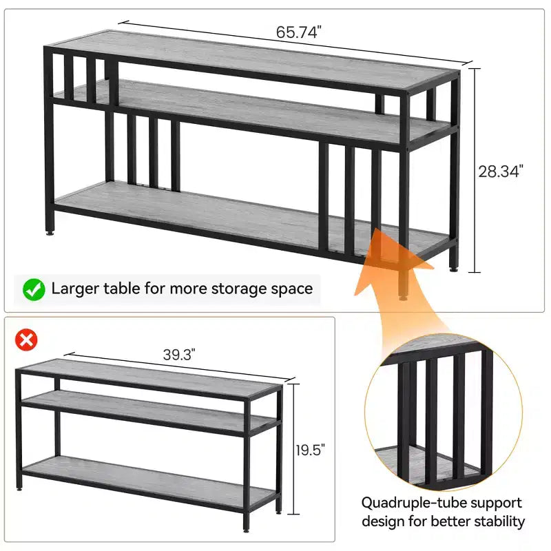 Meuble TV 165 cm pour téléviseurs jusqu'à 190 cm, meuble TV moderne avec 3 étagères de rangement ouvertes pour médias et décoration