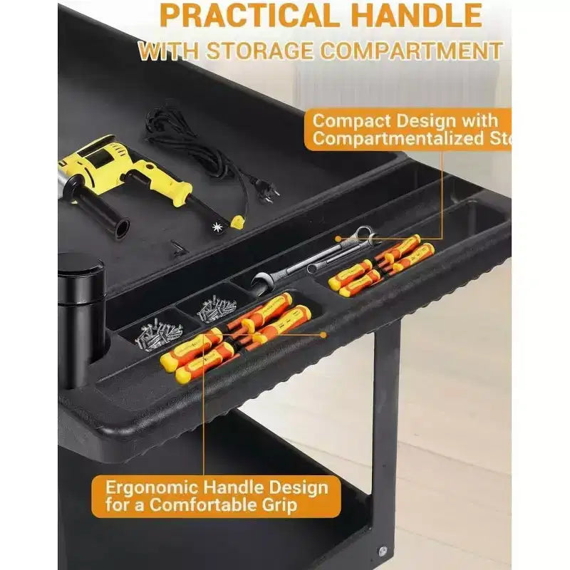 2-Tier Rolling Utility Service Cart with 360 Swivel Wheels & Brakes, 550LBS, Ergonomic Storage Handle for Warehouse/Garage/Cleaning, 40*17 in