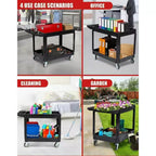 2-Tier Rolling Utility Service Cart with 360 Swivel Wheels & Brakes, 550LBS, Ergonomic Storage Handle for Warehouse/Garage/Cleaning, 40*17 in