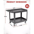 2-Tier Rolling Utility Service Cart with 360 Swivel Wheels & Brakes, 550LBS, Ergonomic Storage Handle for Warehouse/Garage/Cleaning, 40*17 in