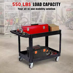 2-Tier Rolling Utility Service Cart with 360 Swivel Wheels & Brakes, 550LBS, Ergonomic Storage Handle for Warehouse/Garage/Cleaning, 40*17 in