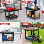 2-Tier Rolling Utility Service Cart with 360 Swivel Wheels & Brakes, 550LBS, Ergonomic Storage Handle for Warehouse/Garage/Cleaning, 40*17 in