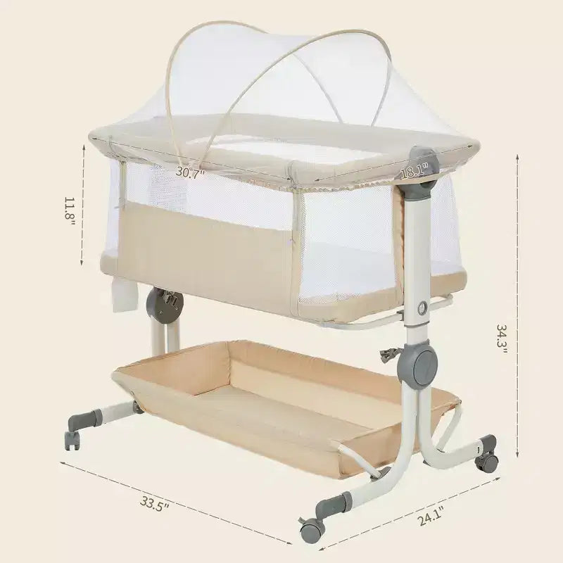 Moïse pour bébé, cododo pour nouveau-né avec grand panier de rangement, matelas confortable, côtés entièrement en maille, berceau de chevet portable réglable sur 6 hauteurs