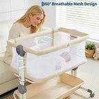 Moïse pour bébé, cododo pour nouveau-né avec grand panier de rangement, matelas confortable, côtés entièrement en maille, berceau de chevet portable réglable sur 6 hauteurs