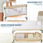 Moïse pour bébé, cododo pour nouveau-né avec grand panier de rangement, matelas confortable, côtés entièrement en maille, berceau de chevet portable réglable sur 6 hauteurs