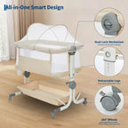 Moïse pour bébé, cododo pour nouveau-né avec grand panier de rangement, matelas confortable, côtés entièrement en maille, berceau de chevet portable réglable sur 6 hauteurs