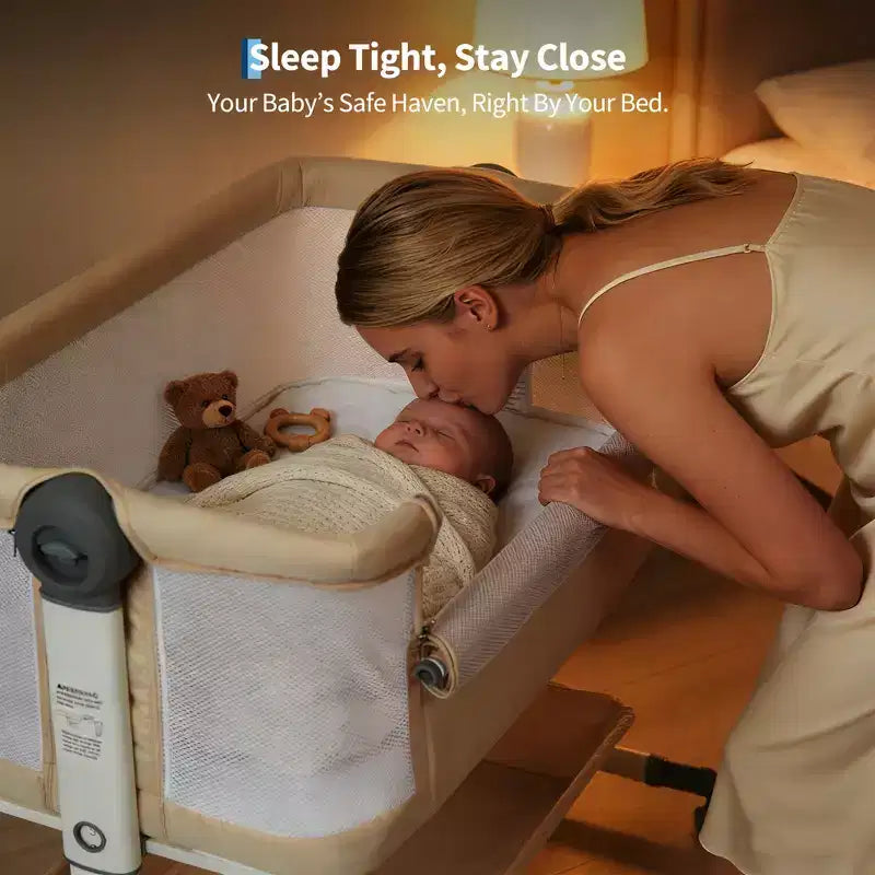 Moïse pour bébé, cododo pour nouveau-né avec grand panier de rangement, matelas confortable, côtés entièrement en maille, berceau de chevet portable réglable sur 6 hauteurs