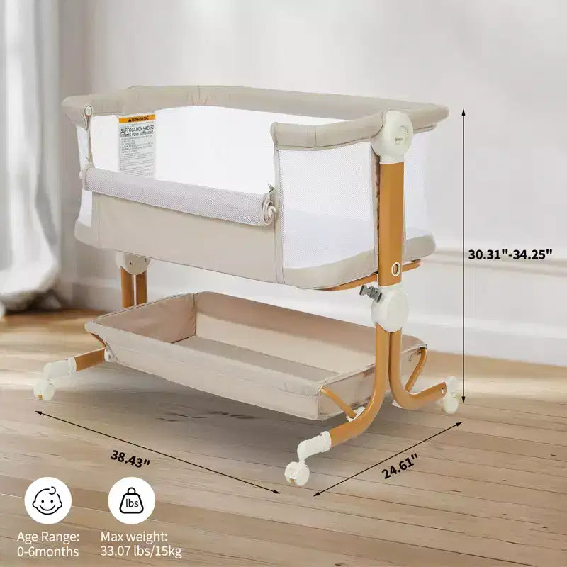 Moïse pour bébé, cododo pour nouveau-né avec grand panier de rangement, matelas confortable, côtés entièrement en maille, berceau de chevet portable réglable sur 6 hauteurs