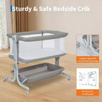 Moïse pour bébé, cododo pour nouveau-né avec grand panier de rangement, matelas confortable, côtés entièrement en maille, berceau de chevet portable réglable sur 6 hauteurs