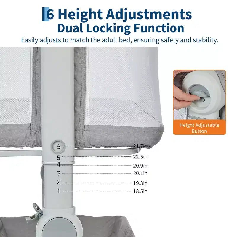 Moïse pour bébé, cododo pour nouveau-né avec grand panier de rangement, matelas confortable, côtés entièrement en maille, berceau de chevet portable réglable sur 6 hauteurs