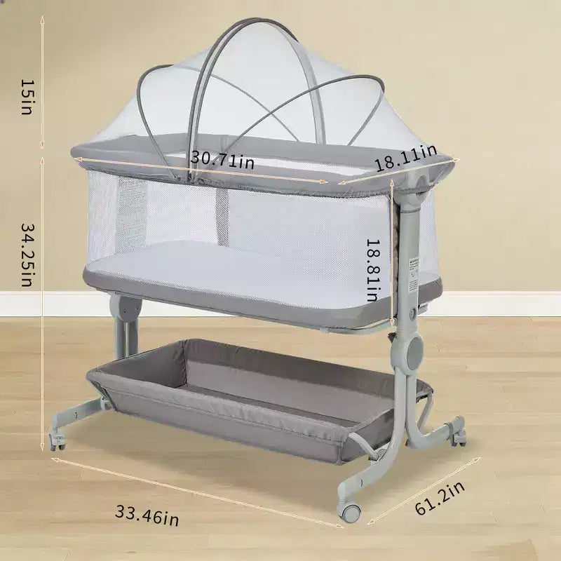 Moïse pour bébé, cododo pour nouveau-né avec grand panier de rangement, matelas confortable, côtés entièrement en maille, berceau de chevet portable réglable sur 6 hauteurs