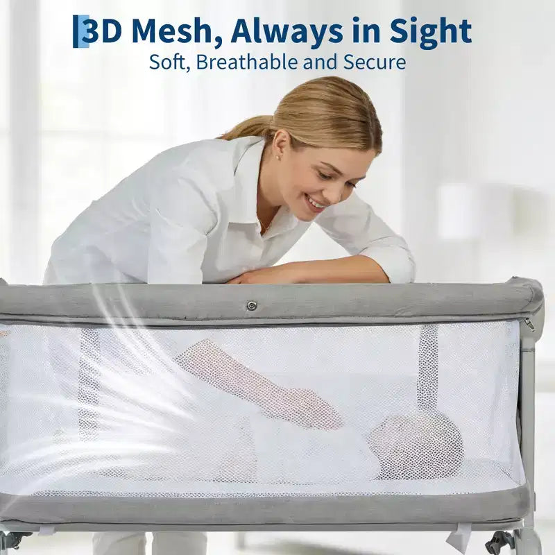 Moïse pour bébé, cododo pour nouveau-né avec grand panier de rangement, matelas confortable, côtés entièrement en maille, berceau de chevet portable réglable sur 6 hauteurs
