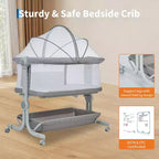 Moïse pour bébé, cododo pour nouveau-né avec grand panier de rangement, matelas confortable, côtés entièrement en maille, berceau de chevet portable réglable sur 6 hauteurs
