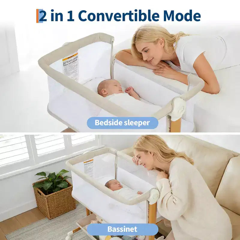 Moïse pour bébé, cododo pour nouveau-né avec grand panier de rangement, matelas confortable, côtés entièrement en maille, berceau de chevet portable réglable sur 6 hauteurs