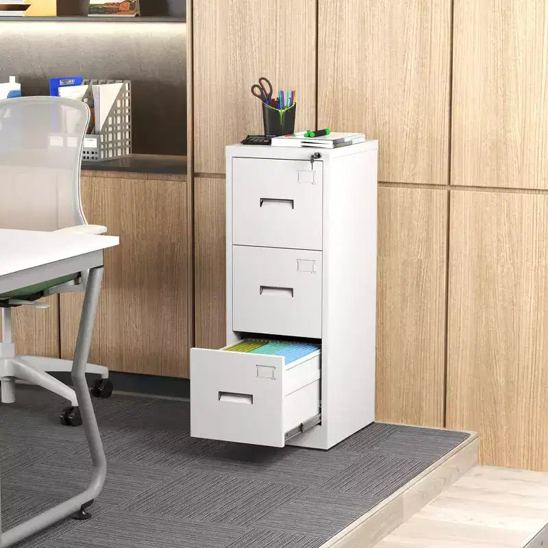 Classeur vertical métallique à 3 tiroirs pour bureau/maison, classeur étroit à roulettes verrouillable