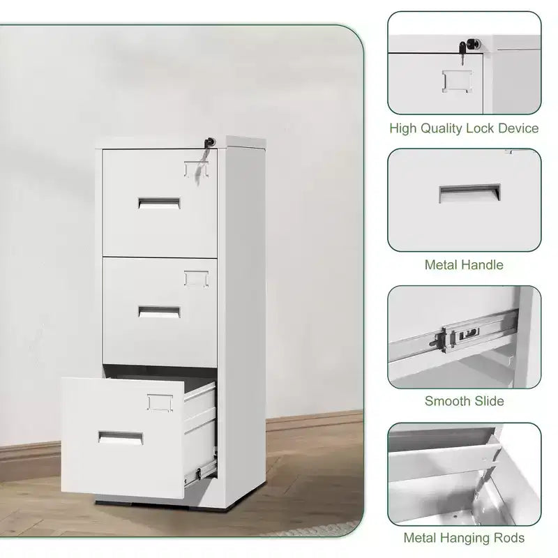 Classeur vertical métallique à 3 tiroirs pour bureau/maison, classeur étroit à roulettes verrouillable