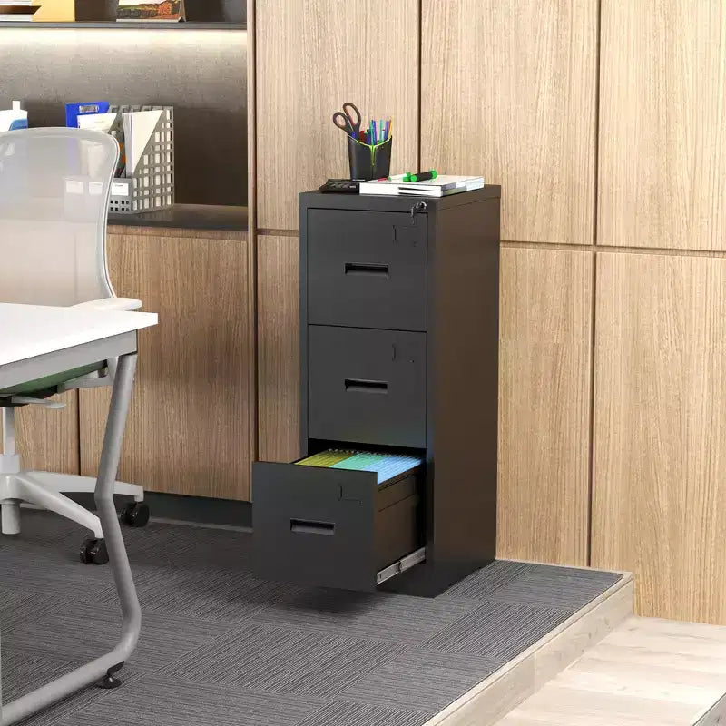 Classeur vertical métallique à 3 tiroirs pour bureau/maison, classeur étroit à roulettes verrouillable