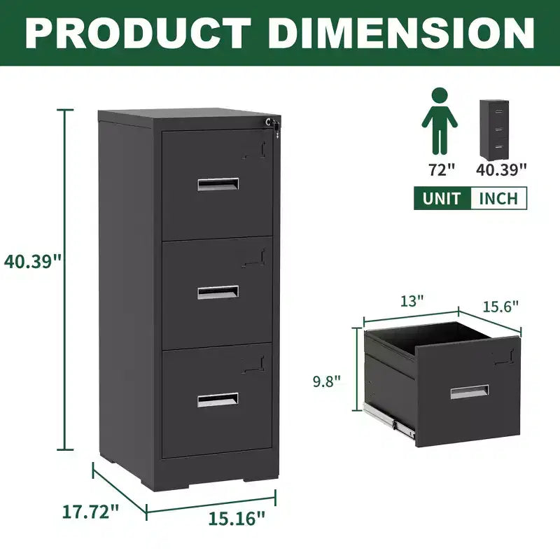 Classeur vertical métallique à 3 tiroirs pour bureau/maison, classeur étroit à roulettes verrouillable