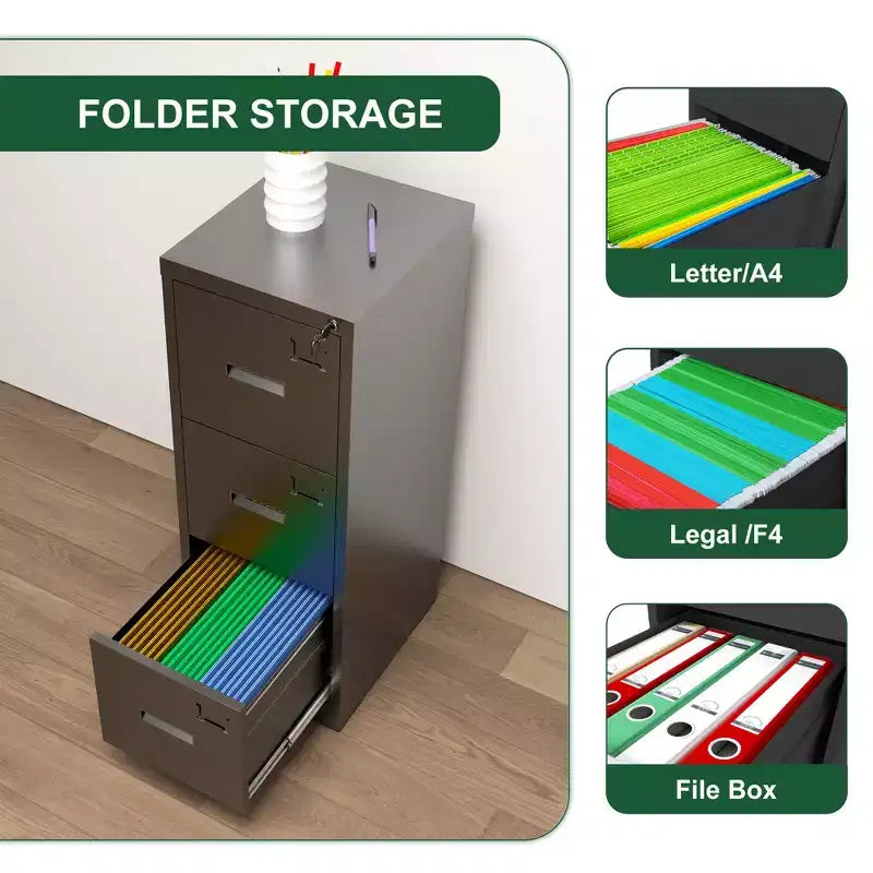Classeur vertical métallique à 3 tiroirs pour bureau/maison, classeur étroit à roulettes verrouillable