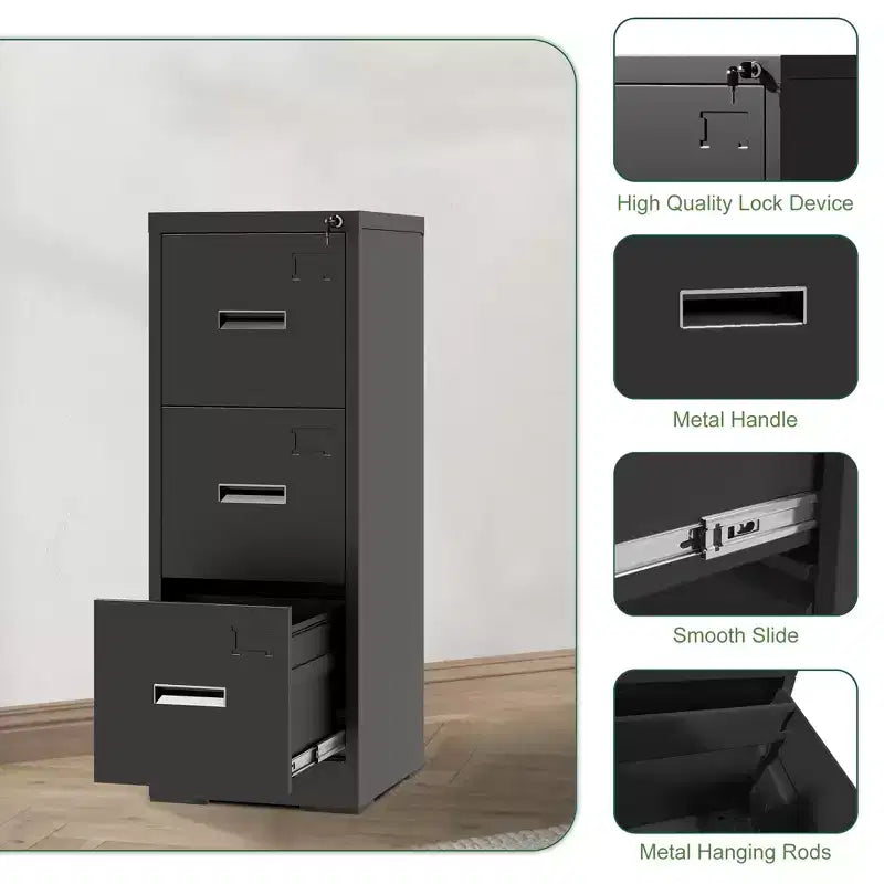 Classeur vertical métallique à 3 tiroirs pour bureau/maison, classeur étroit à roulettes verrouillable