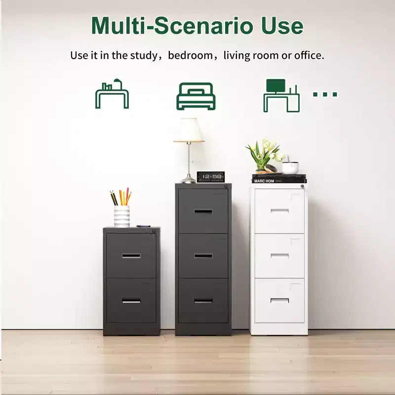 Classeur vertical métallique à 3 tiroirs pour bureau/maison, classeur étroit à roulettes verrouillable