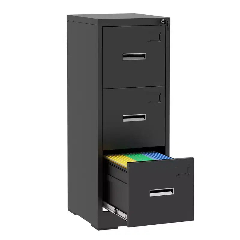 3 Drawer Metal Vertical File Cabinet for Office Home, Rolling Narrow Filing Cabinet Locked