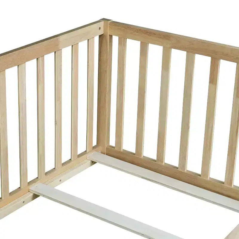 Lit jumeau superposé Sailvan avec barrières hautes, cadre de lit plateforme pour enfants en bois d'hévéa massif