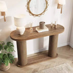 Oval Fluted Entryway Console Table, Modern Narrow Sofa Table Behind Couch with Storage Shelf, Wood Accent Hallway Table for Living Room
