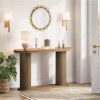 Oval Fluted Entryway Console Table, Modern Narrow Sofa Table Behind Couch with Storage Shelf, Wood Accent Hallway Table for Living Room