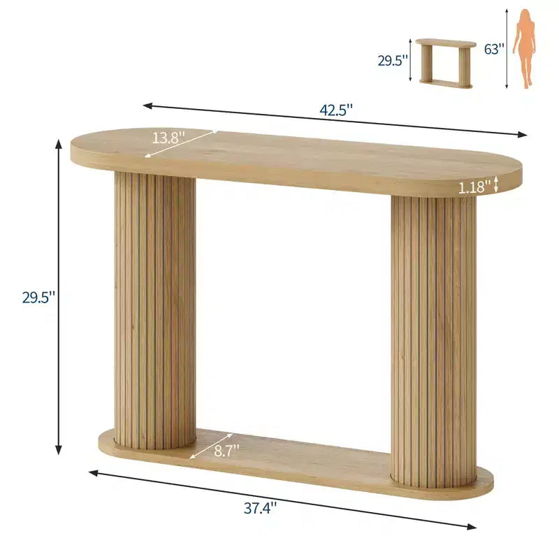 Oval Fluted Entryway Console Table, Modern Narrow Sofa Table Behind Couch with Storage Shelf, Wood Accent Hallway Table for Living Room