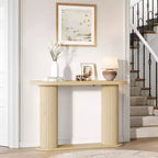 Oval Fluted Entryway Console Table, Modern Narrow Sofa Table Behind Couch with Storage Shelf, Wood Accent Hallway Table for Living Room