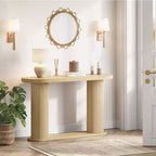 Oval Fluted Entryway Console Table, Modern Narrow Sofa Table Behind Couch with Storage Shelf, Wood Accent Hallway Table for Living Room