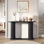 Oval Fluted Entryway Console Table, Modern Narrow Sofa Table Behind Couch with Storage Shelf, Wood Accent Hallway Table for Living Room