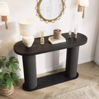 Oval Fluted Entryway Console Table, Modern Narrow Sofa Table Behind Couch with Storage Shelf, Wood Accent Hallway Table for Living Room