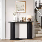 Oval Fluted Entryway Console Table, Modern Narrow Sofa Table Behind Couch with Storage Shelf, Wood Accent Hallway Table for Living Room