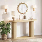 Oval Fluted Entryway Console Table, Modern Narrow Sofa Table Behind Couch with Storage Shelf, Wood Accent Hallway Table for Living Room