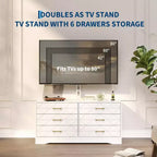 White TV Stand with Mount for 32-80 Inch TVs, 6 Drawer Wood Media Console & Entertainment Center with Height Adjustable Mount, Storage TV Dresser
