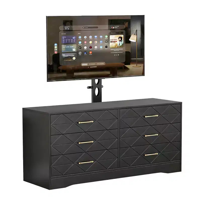 White TV Stand with Mount for 32-80 Inch TVs, 6 Drawer Wood Media Console & Entertainment Center with Height Adjustable Mount, Storage TV Dresser